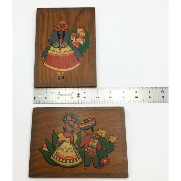 Latin American Folk Art Hand Painted Wooden Pictures Set of 3 w/ Hangers Vintage - Picture 12 of 12